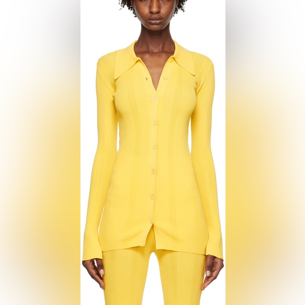 REMAIN Birger Christensen Yellow Ribbed Cardigan